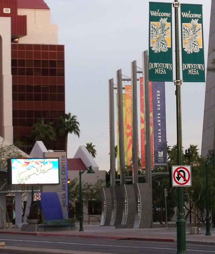 Image of DownTown Mesa with the Mesa Art Center in the background.