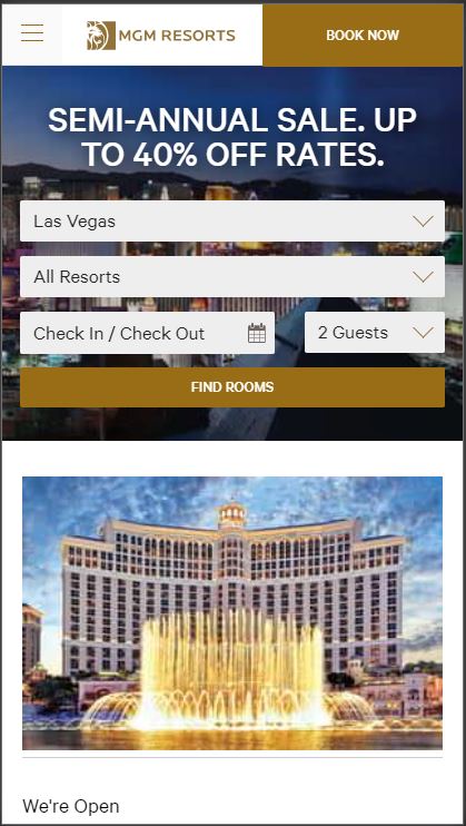 Shows example of Fit's Law on MGM Resort website.